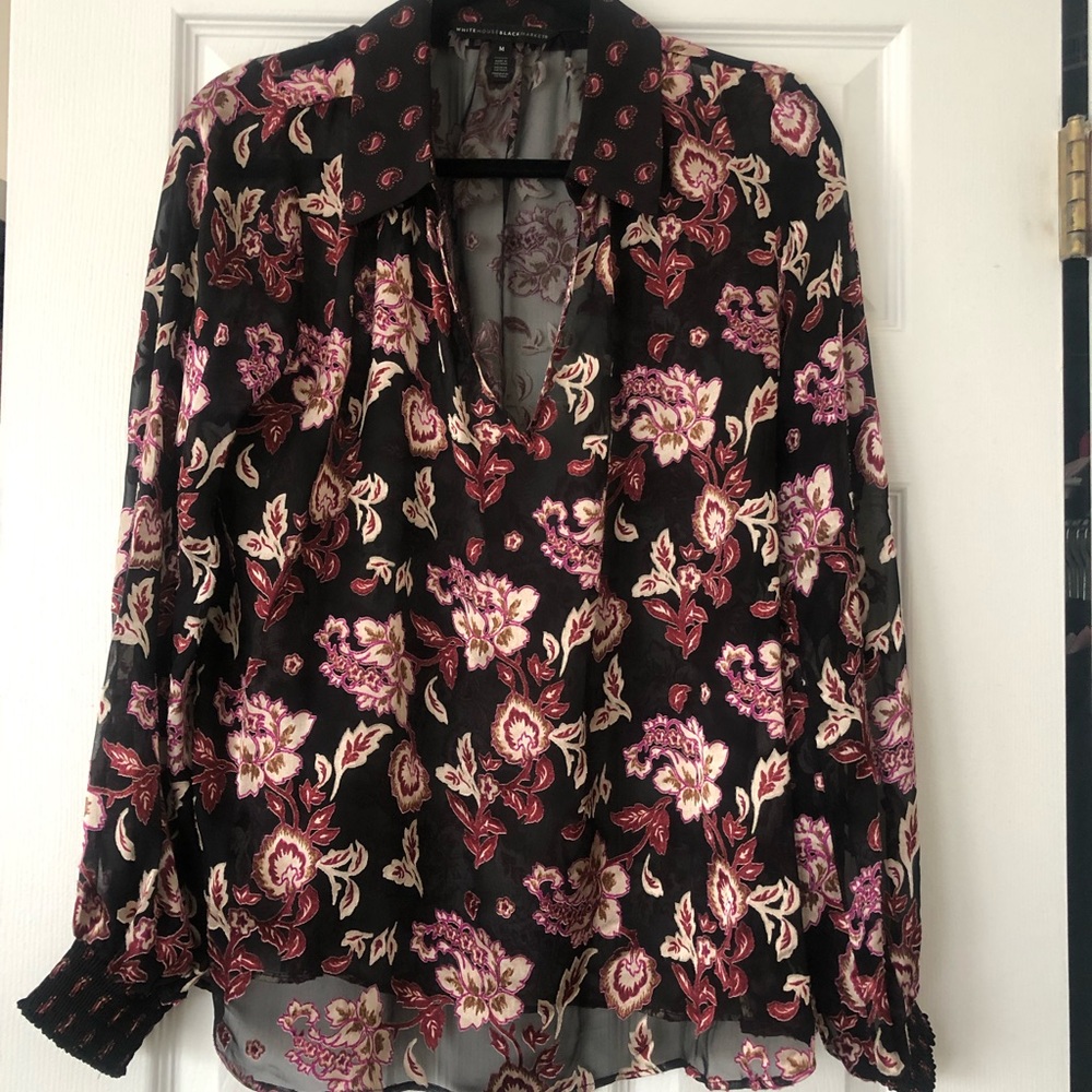 White House Black Market Long Sleeve Burnout Blouse